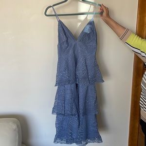 Lulu’s Dusty Blue Lace Gown